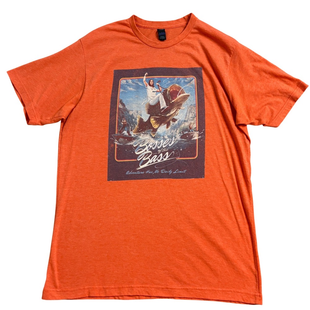 Bosses of the Bass Progressive Tultex Flo Fishing Graphic T-Shirt Orange Mens L
